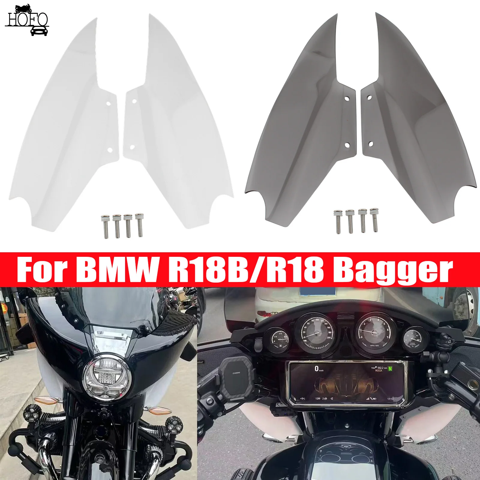 

For BMW R18B/ R 18 Bagger Motorcycle Upper Fairing Air Deflector Side Wing Windshield Smoked/Transparent