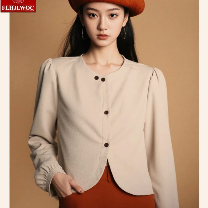 

Короткие укороченные топы, блузки, новые модные женские рубашки Y2K, милые однотонные рубашки с длинными рукавами в стиле ретро, винтажные рубашки на коротких пуговицах в японском стиле