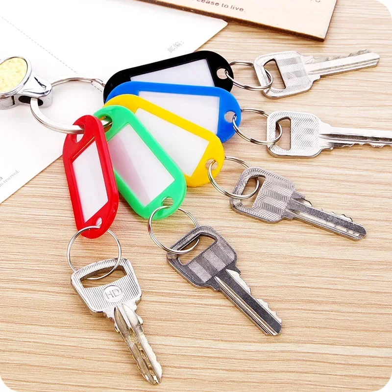 

Colorful Keychain Tags (50PCS) - Plastic Write-On Labels with Transparent Window, Ideal for Luggage & School Bags