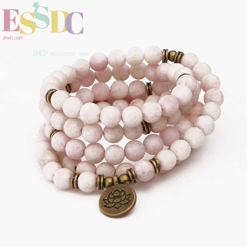 Buddhist 108 Mala Natural Mashan Stone Pink White Lotus Pendant Fashion Women's Chakra Yoga Healing Bracelet Wholesale image 2