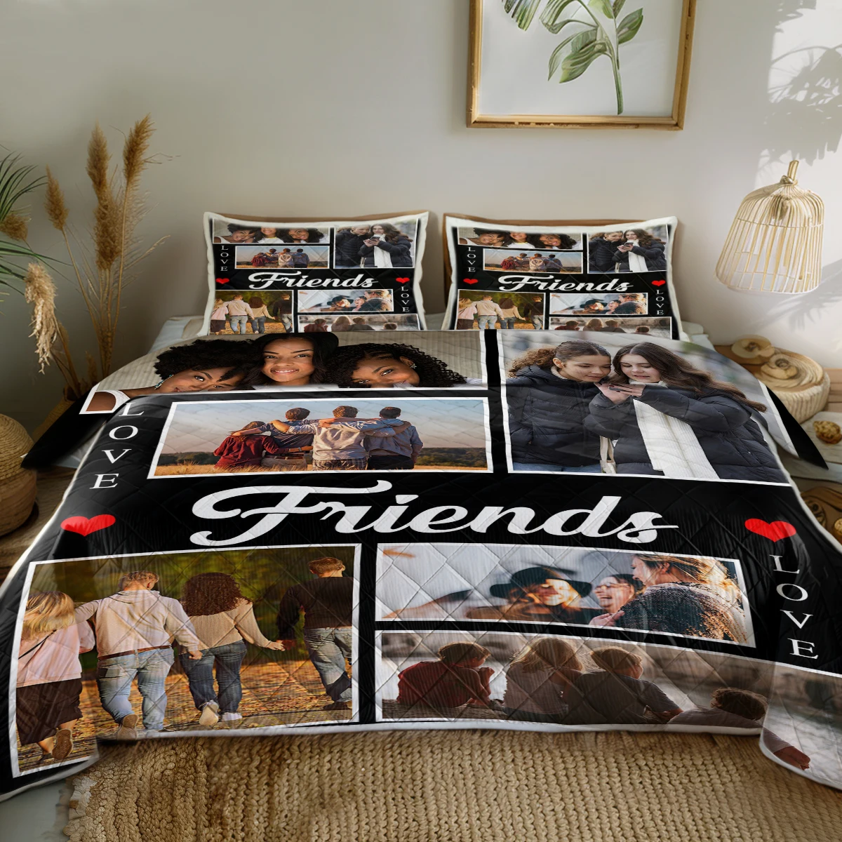 

3PCS Nice Memory with Friends Design Quilt Set Comforter With 2 Pilowcases Nice Gift for Friends Home Collections