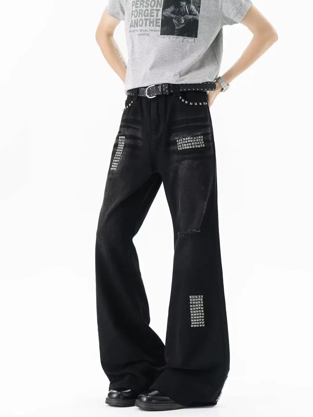 Women's Y2k Baggy Flare Jeans Harajuku Japanese 2000s Style Patchwork Denim Trouser Vintage Oversize Cargo Jeans Pants Clothes