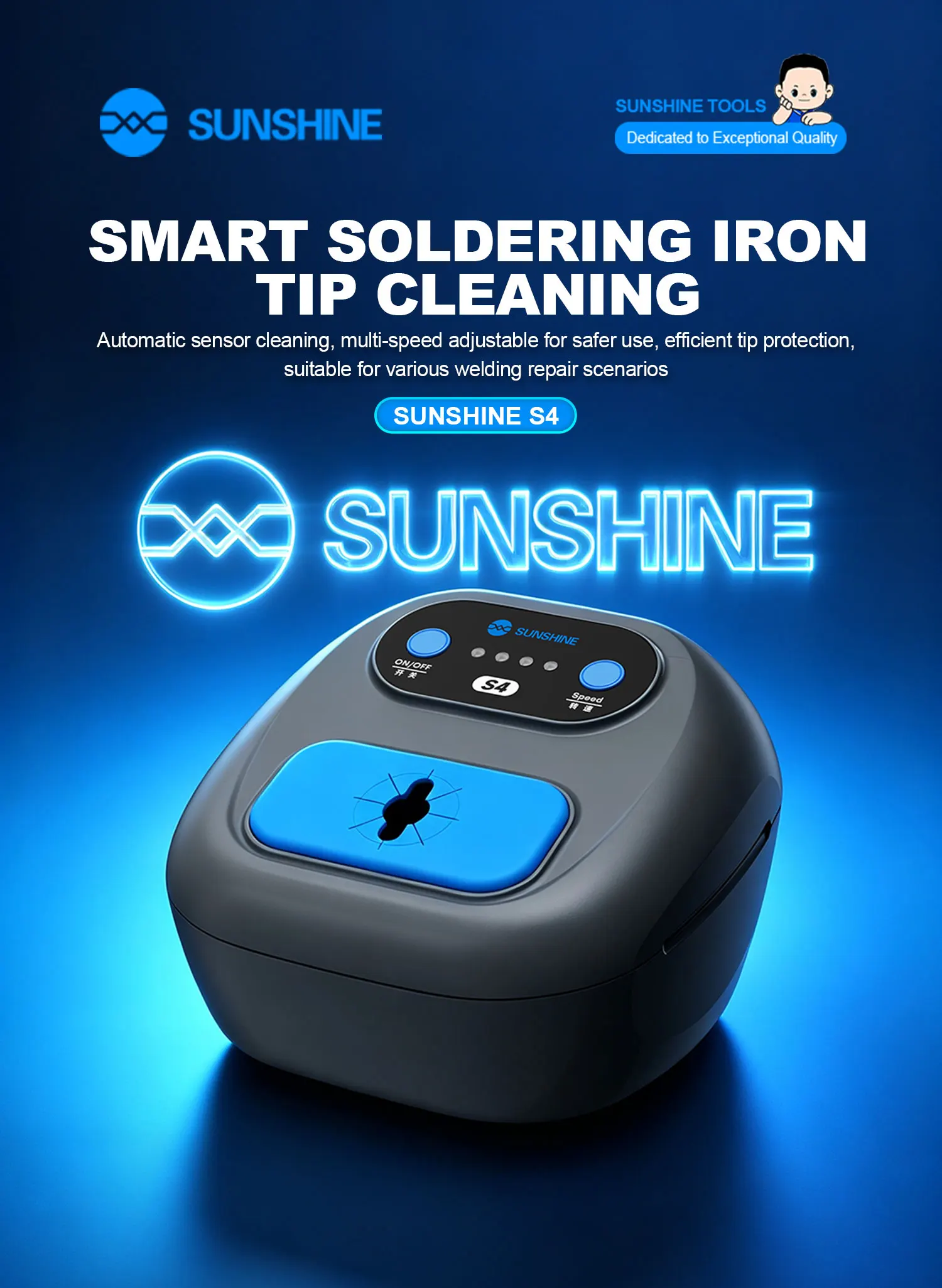 SUNSHINE S4 Automatic Soldering Iron Tip Cleaner Automatic Sensor Cleaning for Welding Repair Scenarios efficient Tip Protection