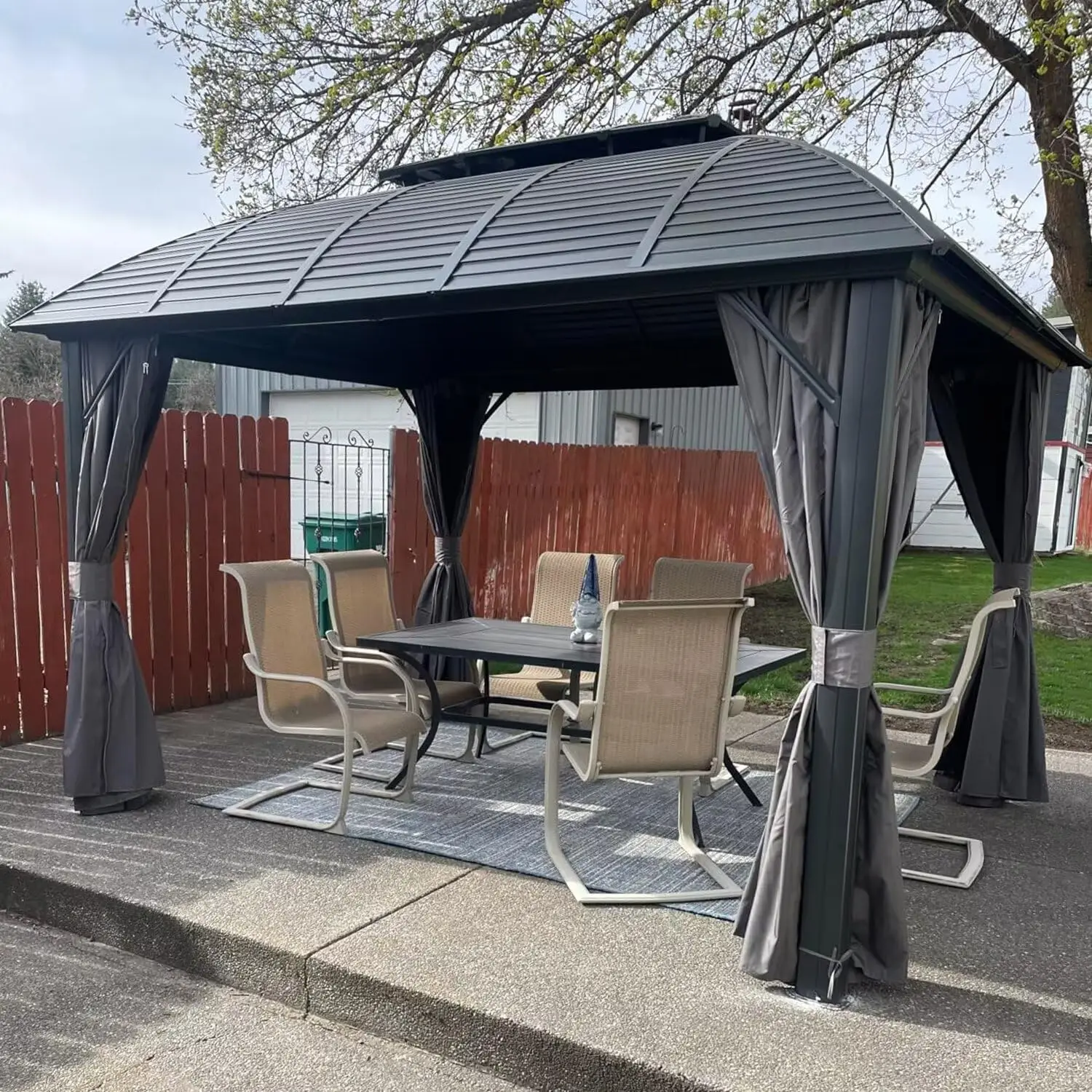 Domi 10'x12' Hardtop Gazebo Arc Canopy,Outdoor Aluminum Gazebo with Galvanized Steel Double Roof,Curtain and, Customized