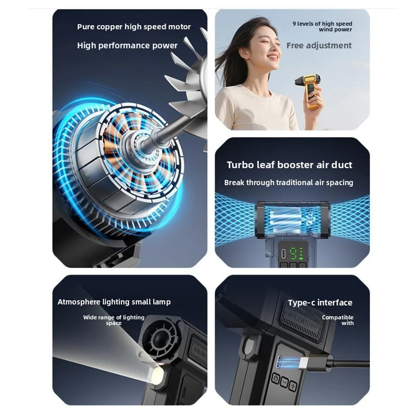 منفضة هواء مضغوطة 9 تروس شاشة رقمية LED قابلة للتعديل، منفاخ غبار لاسلكي قابل لإعادة الشحن للوحة المفاتيح