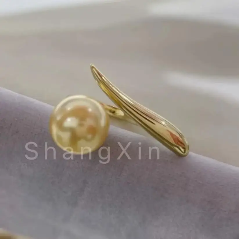 gorgeous 9-10mm south sea round gold pearl ring 925s