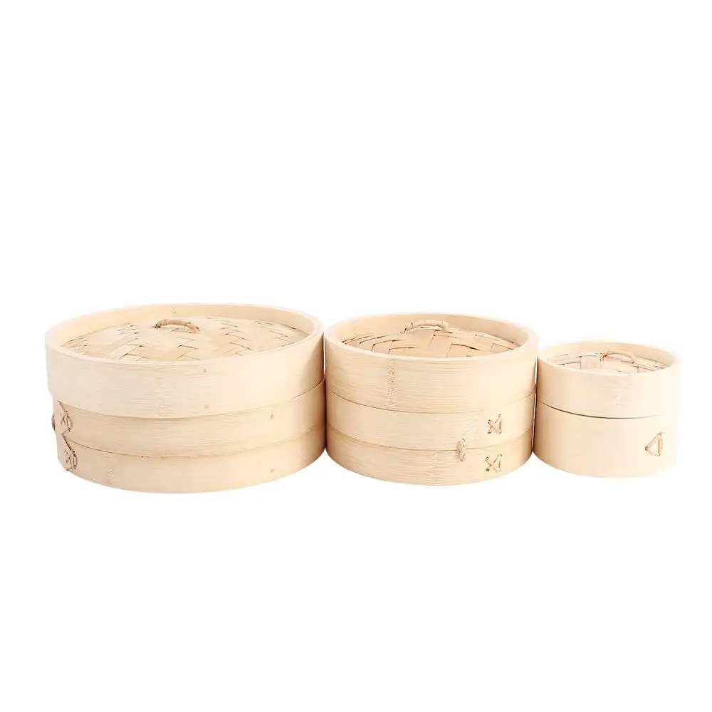 Chinese Dumplings Bamboo Steamer Cooker 10/15/20cm with Lid Dimsum