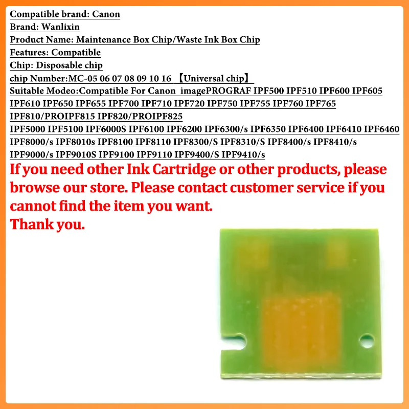 10PCS MC-10 MC10 Maintenance Tank Chip For Canon iPF650 iPF655 iPF750 iPF755 iPF760 iPF765 iPF671 iPF770 iPF771 iPF781 iPF786