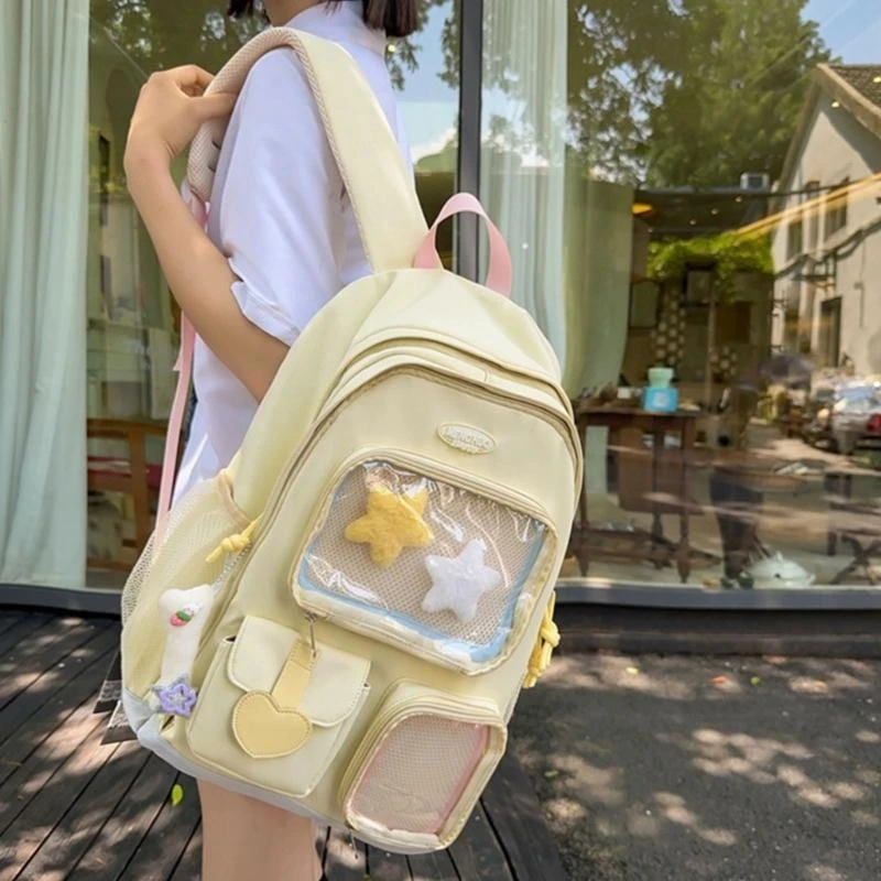 

A3PE Korean Aesthetic Girl Backpack with Clear Pockets Large Capacity School Book Bag
