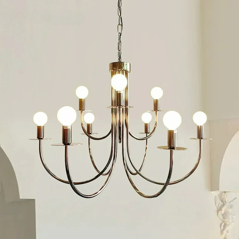 

French Chrome Pendant Lamp Retro Living Room Lamp Minimalist Pendant Light Pearl Black Iron Art Lighting Fixtures Dining Room