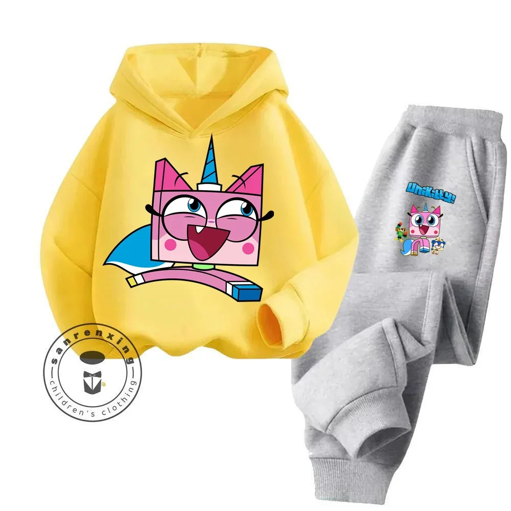 Unikitty Cartoon Charm Irresistibly Cute Long Sleeve Hoodie Sets Suitable for Kids Fall Winter Pure Cotton Antibacterial Hoodie