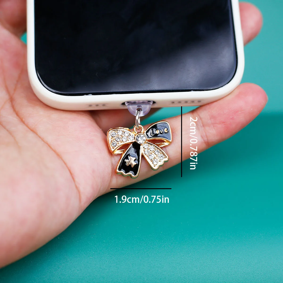 Spina antipolvere per telefono cellulare Ciondolo con cordino romantico cristallo scintillante fiocco accessorio decorazione per iPhone tipo-c Love Butterfly cravatta