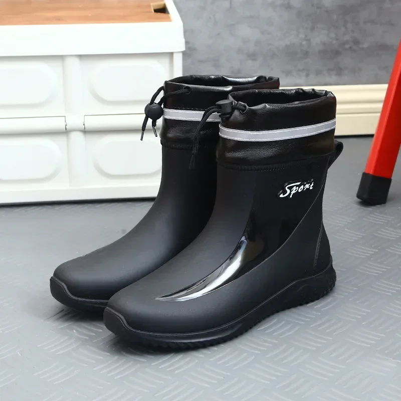 

Men's Rain Boots Outdoor Non-slip Fishing Rubber Galoshes Waterproof Garden Work Shoes PVC Rubber Boots Warm Cotton Rain Booties