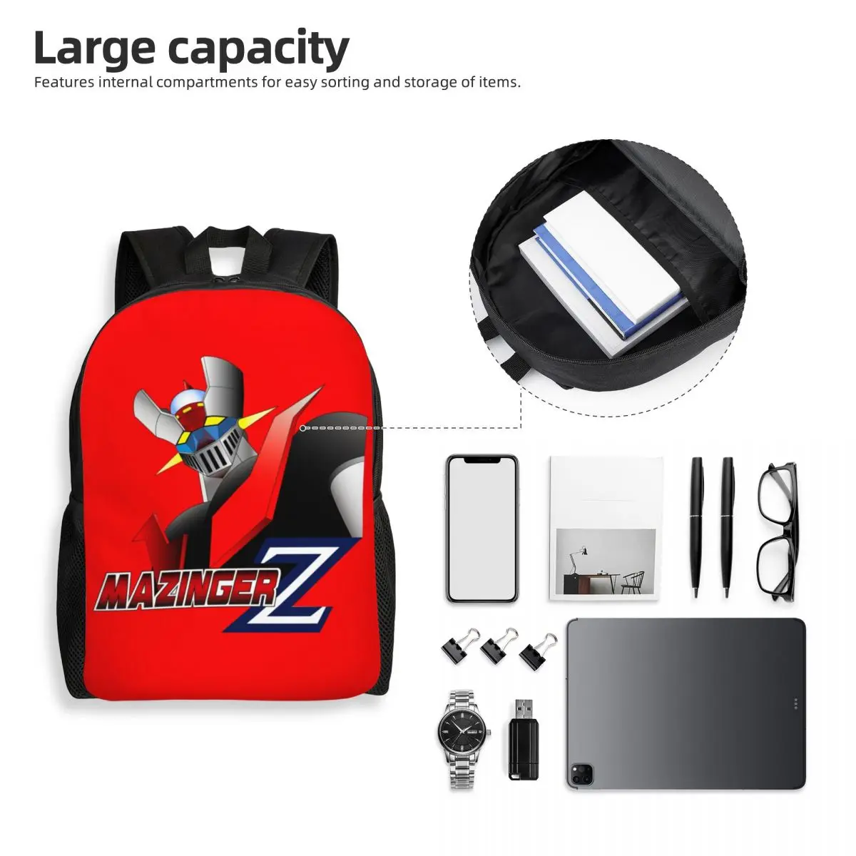 Mazinger Z Laptop Backpack Women Men Fashion Bookbag for School College Student UFO Robot Anime Manga Bag