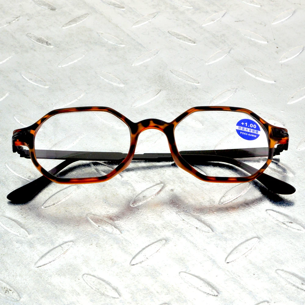 Retro 6-sided Type Leopard Aspherical Anti Fatigue and Ray Multilayer Coating Men Women Reading Glasses +0.75 To +4