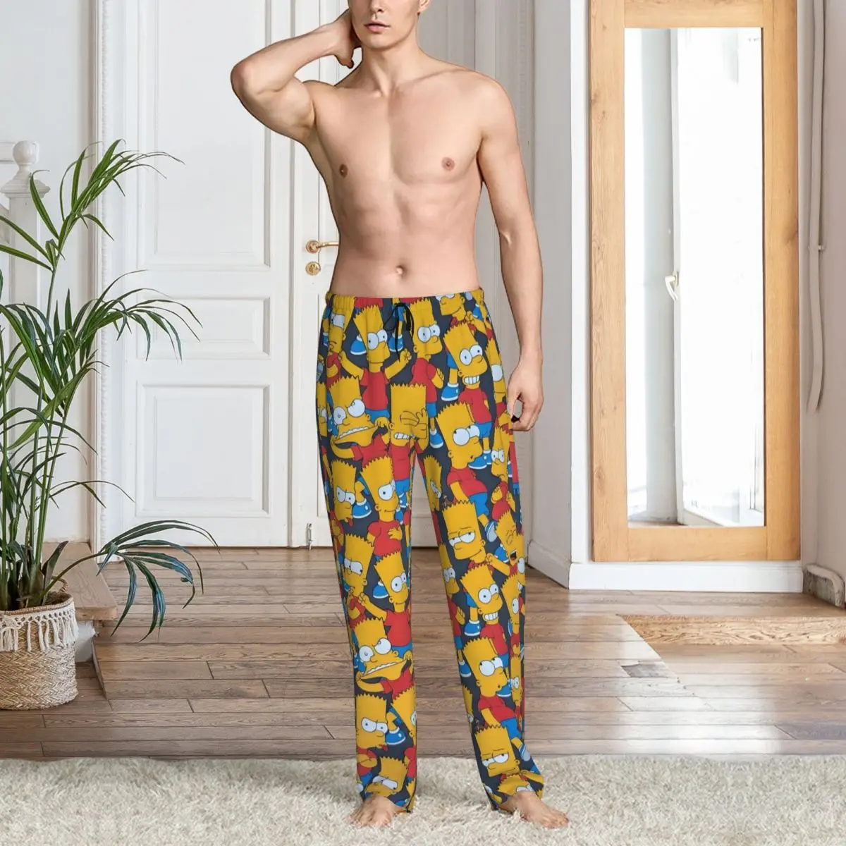 Custom Printed Simpsons Pajama Pants Men Animated Sitcom Sleep Sleepwear Bottoms with Pockets