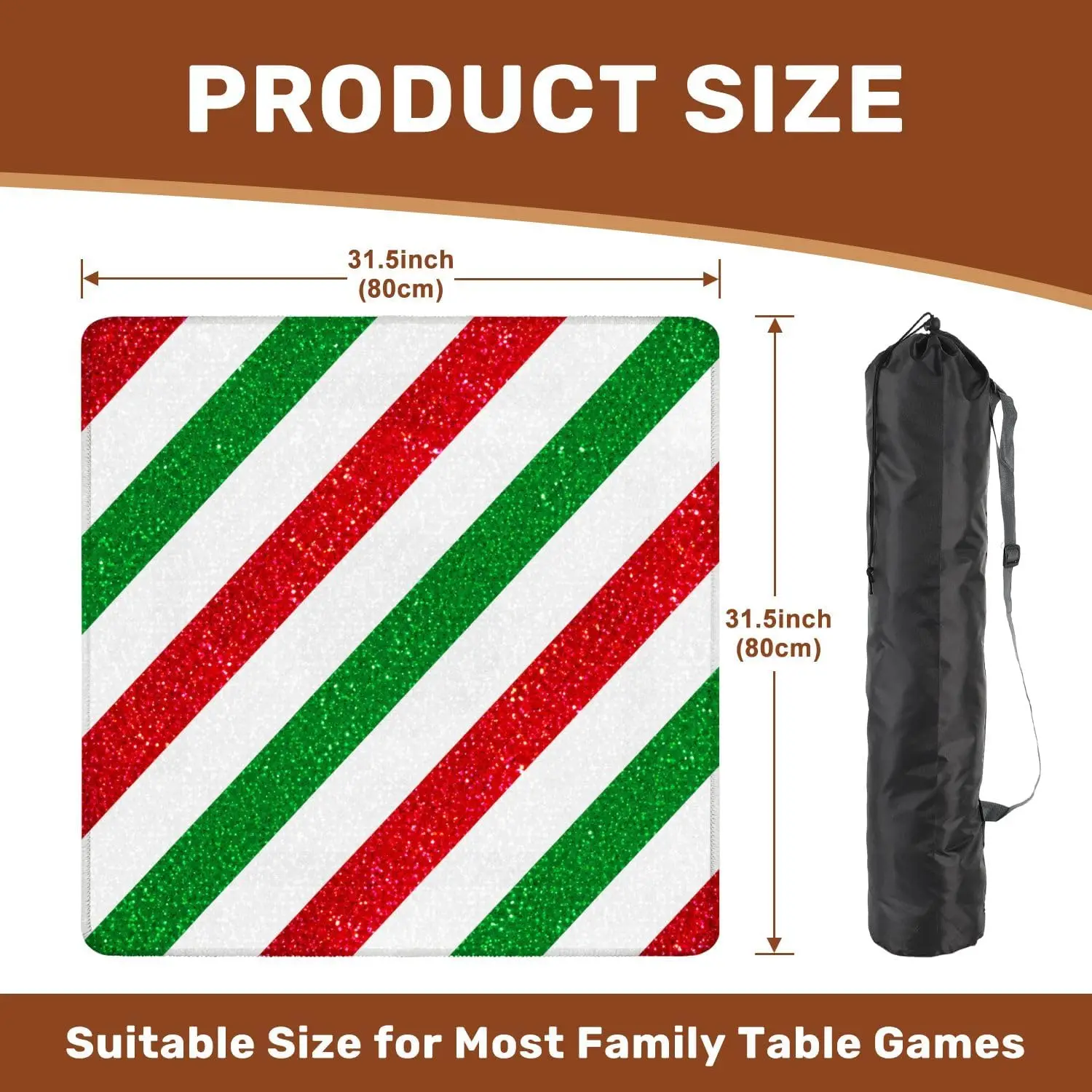 Luxury Mahjong Mat Neoprene 3mm 31.5 Inch Red Green Diagonal Glitter Stripe Non Slip Noise Reduction for Mahjong Dominoes