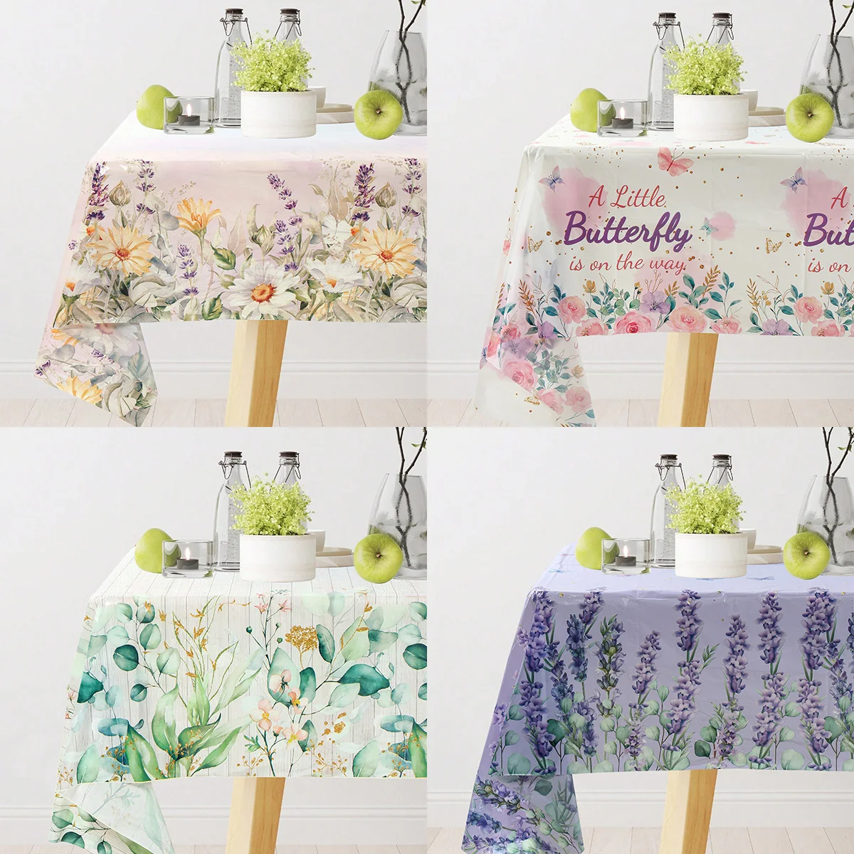 Light Purple Lavender Wildflower Tablecloth Butterfly Theme Birthday Party Decorations Kid Girl Baby Shower Supplies Table Cover