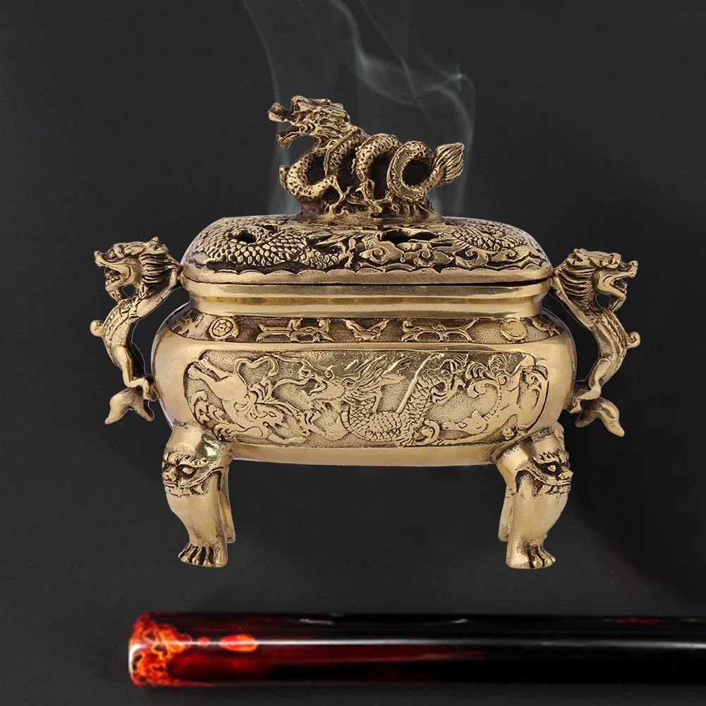 

1 шт. античная бронза медь китайский дракон курильница держатель буддизм украшение дома