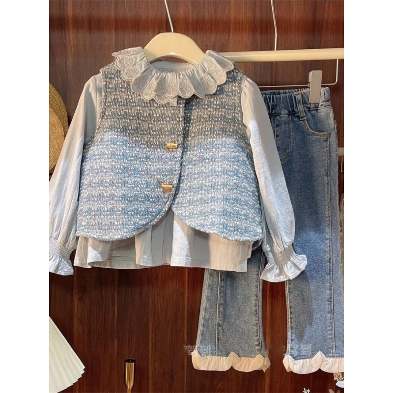 

Girls' Clothing Suit Spring Fashionable Stylish Children Girls' Vest Shirt Fashion Jeans