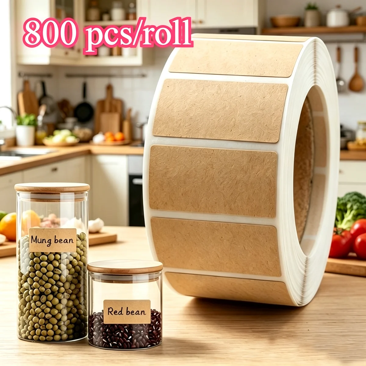 1-2 rolls of kraft paper adhesive label rolls, storage can packaging, manual classification, marking stickers