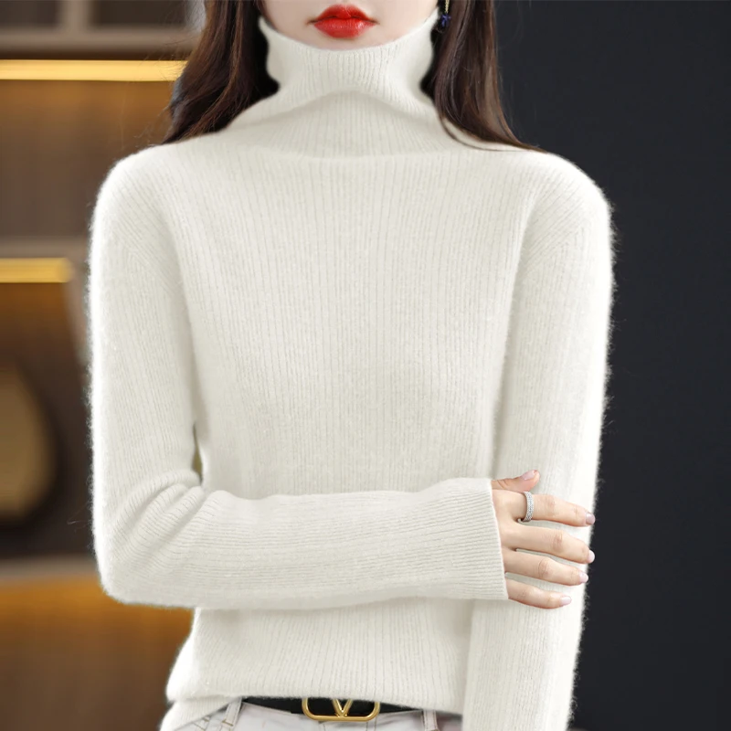 2022 autumn and winter new women\'s Pullover cashmere warm fashion slim knit sweater high collar casual top