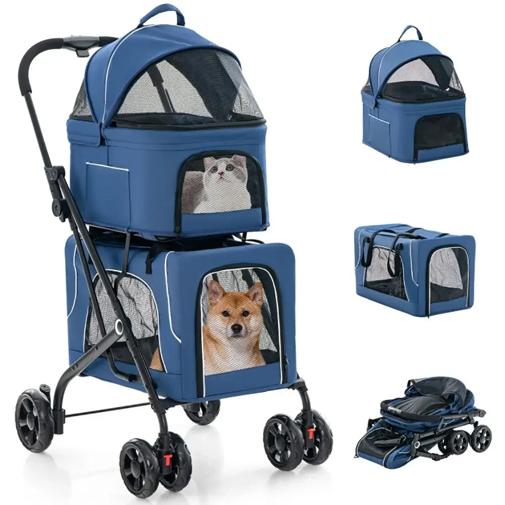 a for2-in-1 Foldable 3-in-1 Detachable Dog Stroller With Carriers For Multiple Pets