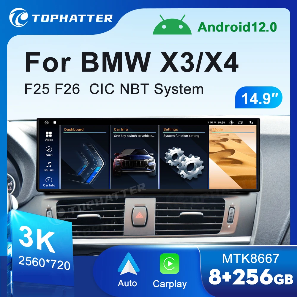 

14.9 Car Radio For BMW X3 F25 X4 F26 CarPlay Android Auto Multimedia Player Screen Head Unit Navi Display 360 3D Camera audio
