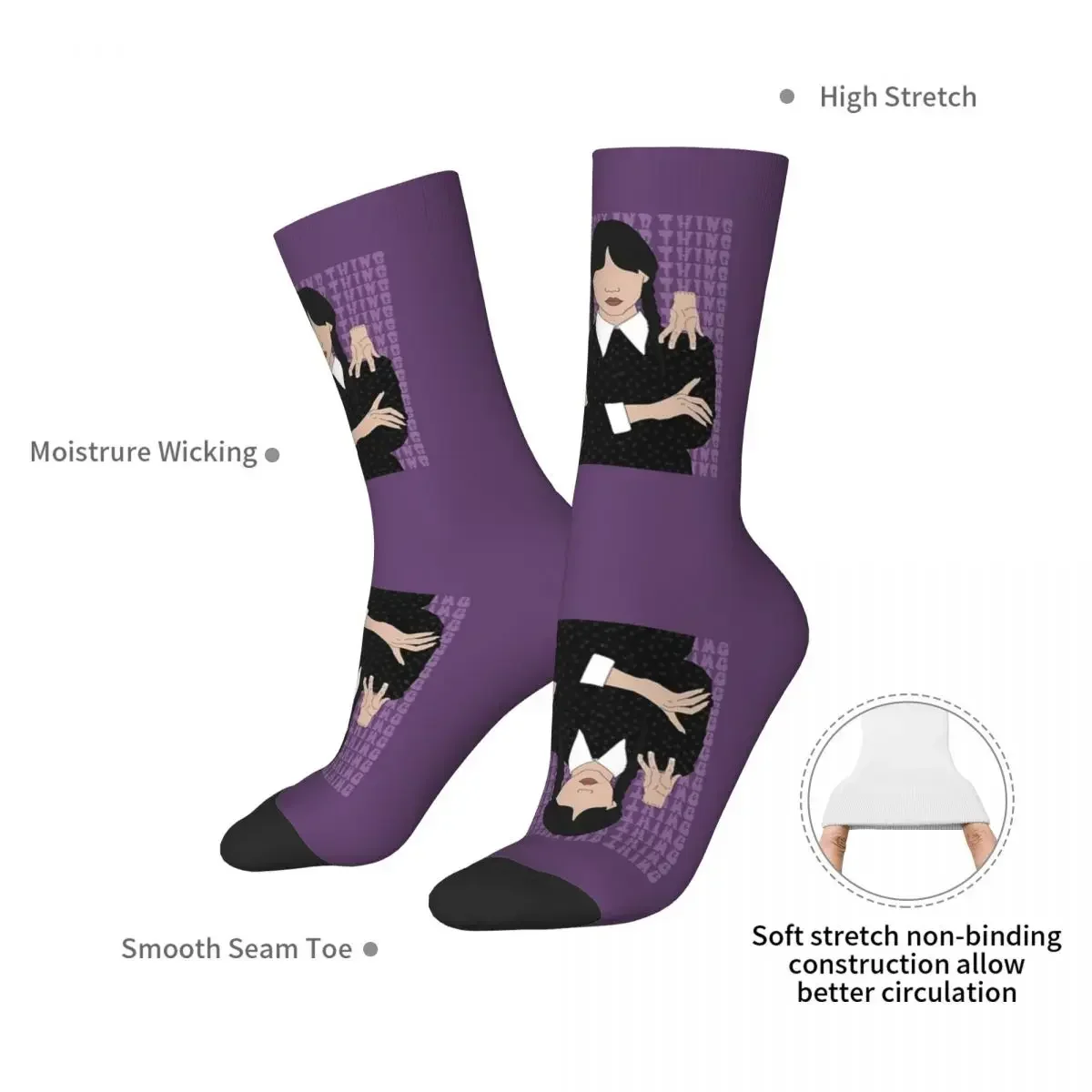 Wednesday Addams Thing TV Series Wednesday Socks Harajuku Absorbing Stockings All Season Long Socks for Unisex Birthday Present