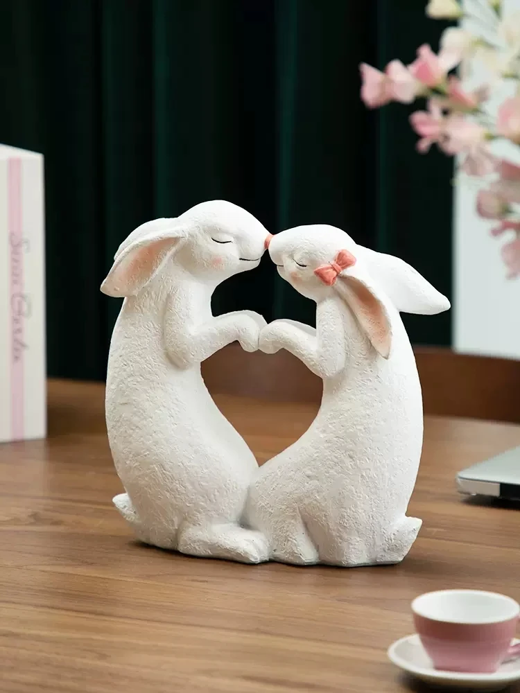 

Creative couple Rabbit ornament Home tabletop decoration kissing bunny furnishings