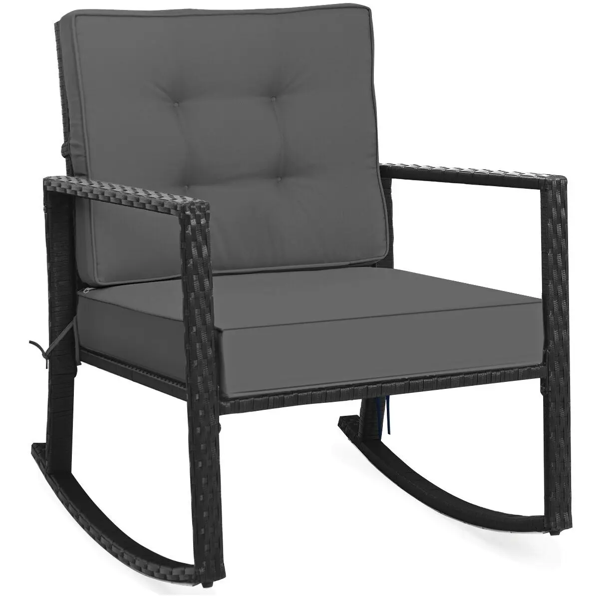 GOFLAME Outdoor Wicker Furniture Rocking Chair Metal Frame Patio Rattan Rocker w/Cushion