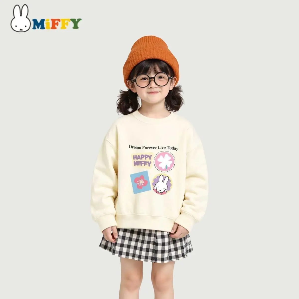 

Толстовка с капюшоном Miffy для девочек, осенняя новая коллекция, детский милый простой модный топ с круглым вырезом и длинными рукавами для девочек с героями мультфильмов