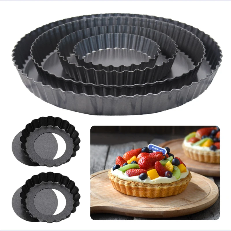 Baking Tray 4/6/8/9Inches Removable Loose Bottom Round Bakeware Carbon Steel Kitchen Baking Tools Egg Tart Pie Plate TMZ