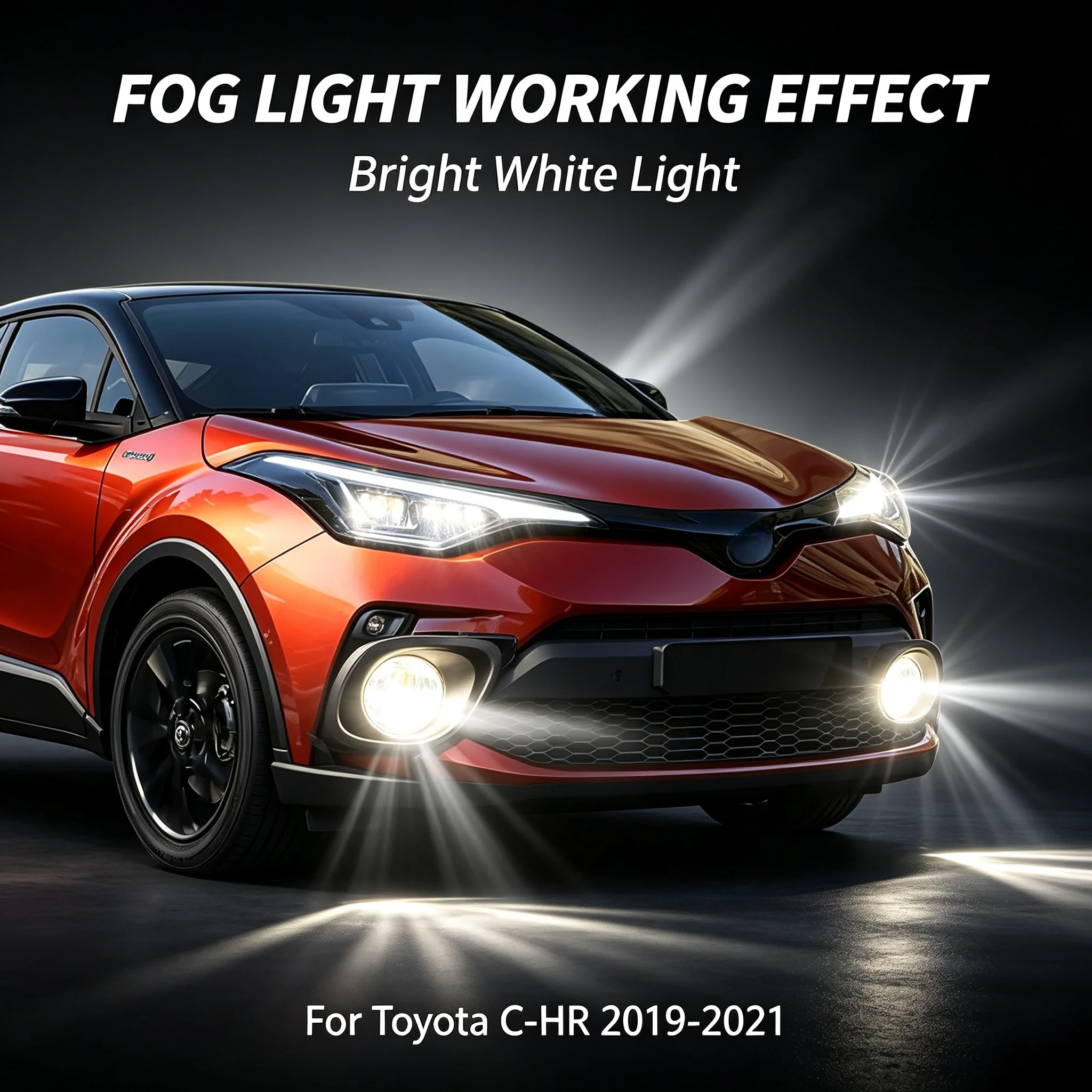 Car Front Fog Lamp FOR Toyota C‑HR 2019‑2021 Matte Black Fog Light Cover Bezel Driving Light With Wiring Harness Complete Set