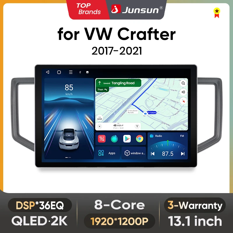 Junsun 13,1 zoll QLED Android Drahtlose CarPlay Auto Auto Radio Für Volkswagen Crafter 2017-2021 Intelligente Systeme DSP SWC RDS