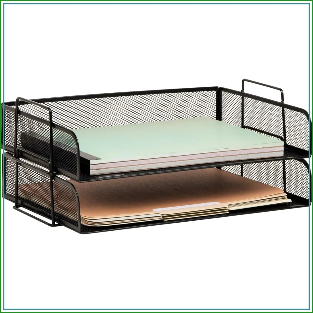 

Stackable Mesh Paper Tray, Desktop Organizer, 2-Pack, Black