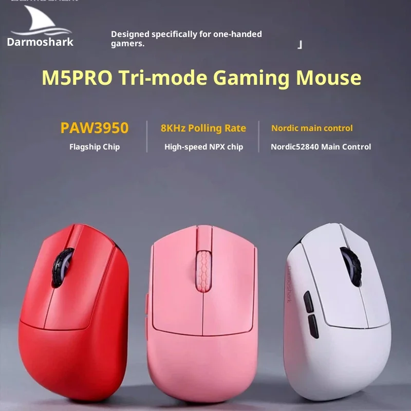 

Hot Sales Darmoshark M5 Pro Handheld Small Mouse Ergonomic Paw3950 8k High Appearance Lightweight Wireless Female Mouse