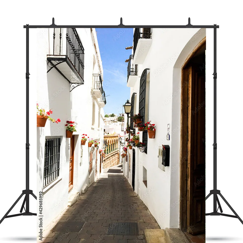 NITREE Flower  Seaside Island Scenery and Green Plants Old House White Pigment Wedding Photography Background Prop LJD-07