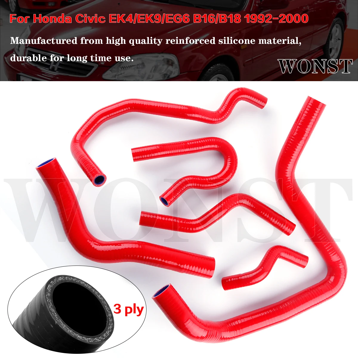 

6Pcs Kit For 1992-2000 Honda Civic EK4/EK9/EG6 B16/B18 Silicone Radiator Heater Hose Kit