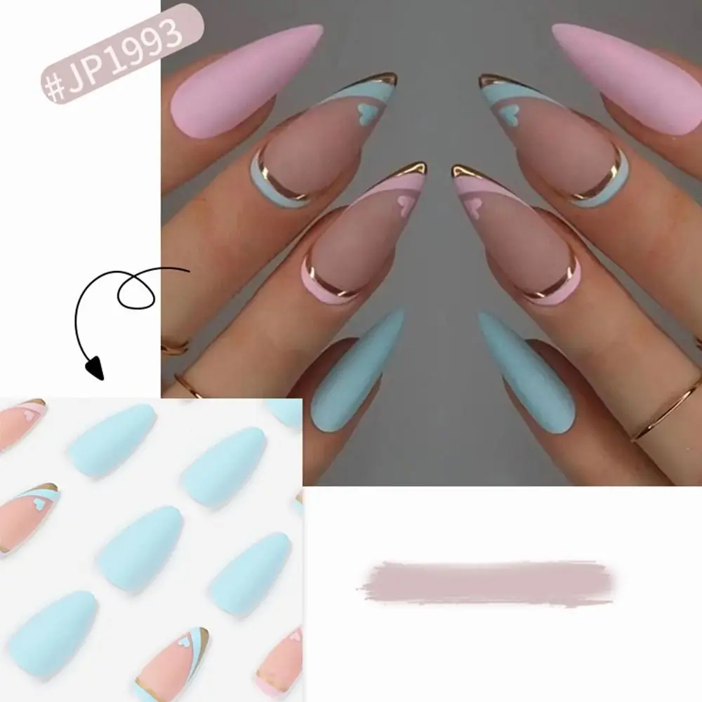 Nuove unghie finte lunghe da ballerina e quadrate Unghie finte a strisce bianche francesi Punte per unghie staccabili con copertura completa Donne Ragazze