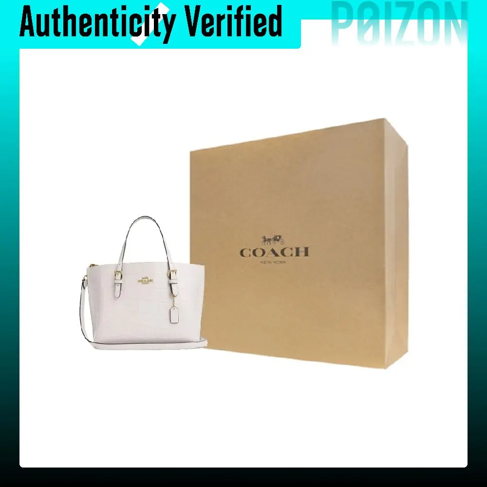 COACH Mollie Crocodile Embossed Leather Tote Bag, Shopping Bag, Shoulder Bag, Handbag Medium Women's Gold & Chalk CW017-IMCHK