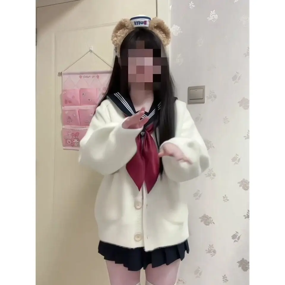 سترة كارديجان محبوكة بأسلوب مدرسي أنيق للفتيات، موضة ربيع وخريف Y2K، سترة عصرية صغيرة بطابع جامعي #4