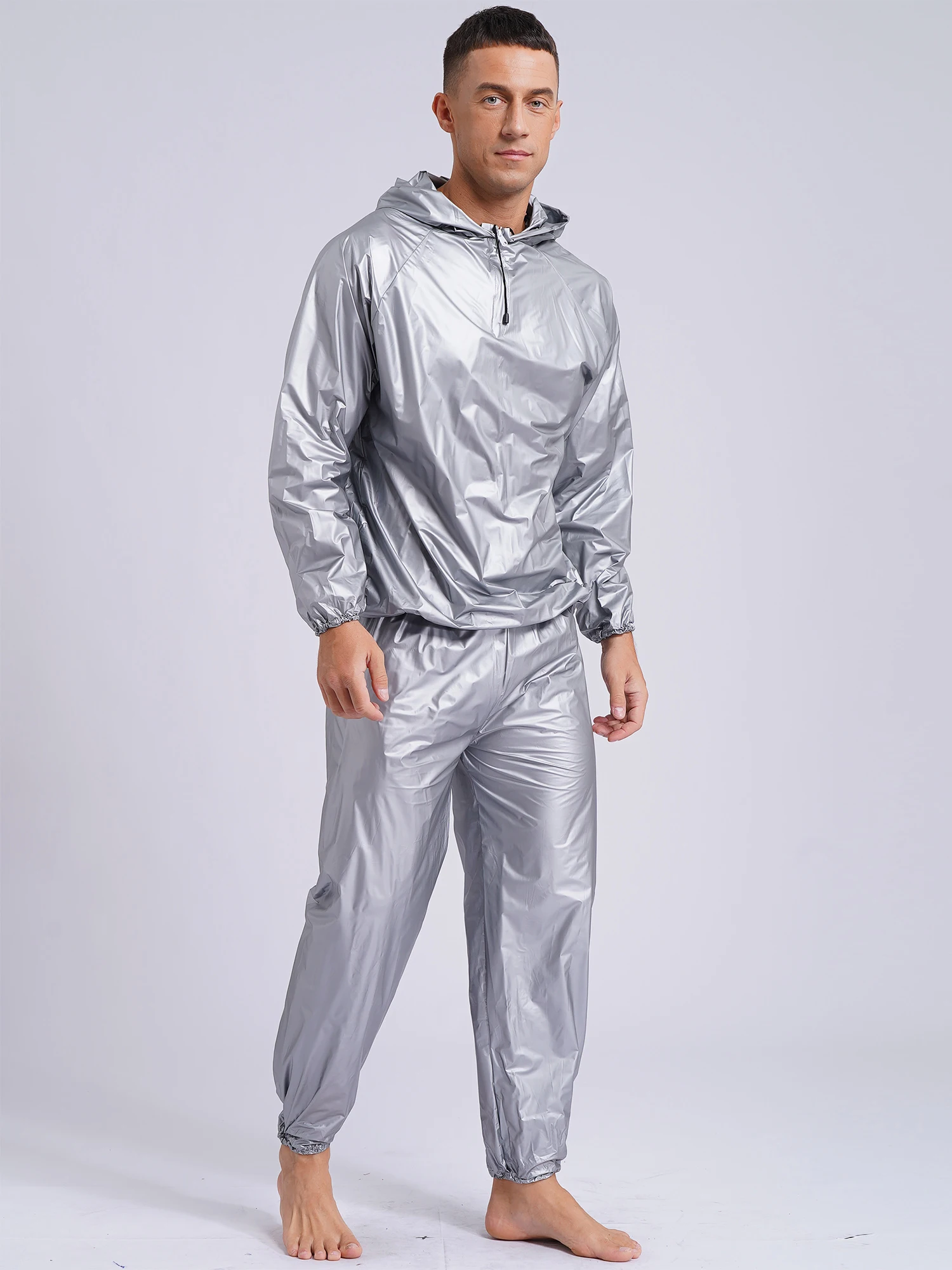 Veste à capuche et pantalon long en PVC pour homme, style pull, tenue de sumanquer imbibée pour la boxe, la salle de sport, l'entraînement, le fitness, le sauna