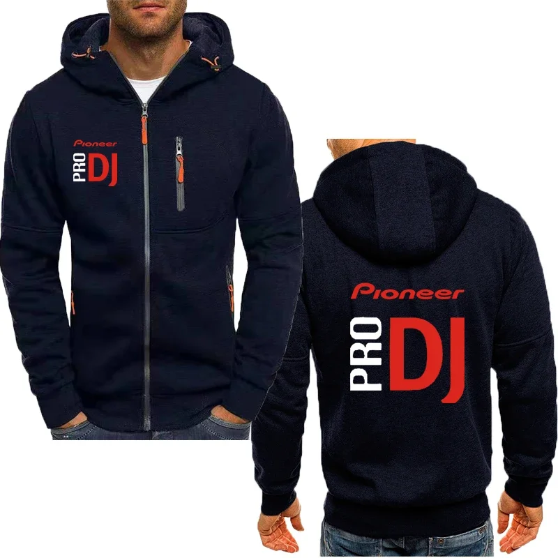 2024 New Y2k men's hoodie Pioneer Pro Dj print men's zipper sweatshirt Men Hip hop street solid color hooded jacket for men