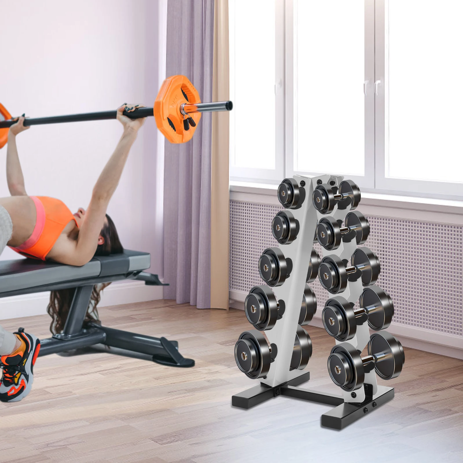 Nur A-Rahmen-Hantelständer, 5 Etagen, Stahlgewicht, Hantelständer, 220,46 lbs, Gewichtshalter für Heim-Fitnessstudio, 13,39 x 12,6 x 25,59 Zoll