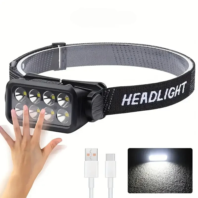 

8LED Bright Camping Headlight Rechargeable Sensor Headlamp Outdoor Waterproof Head Torch Portable Flashlight For Fishing Hiking