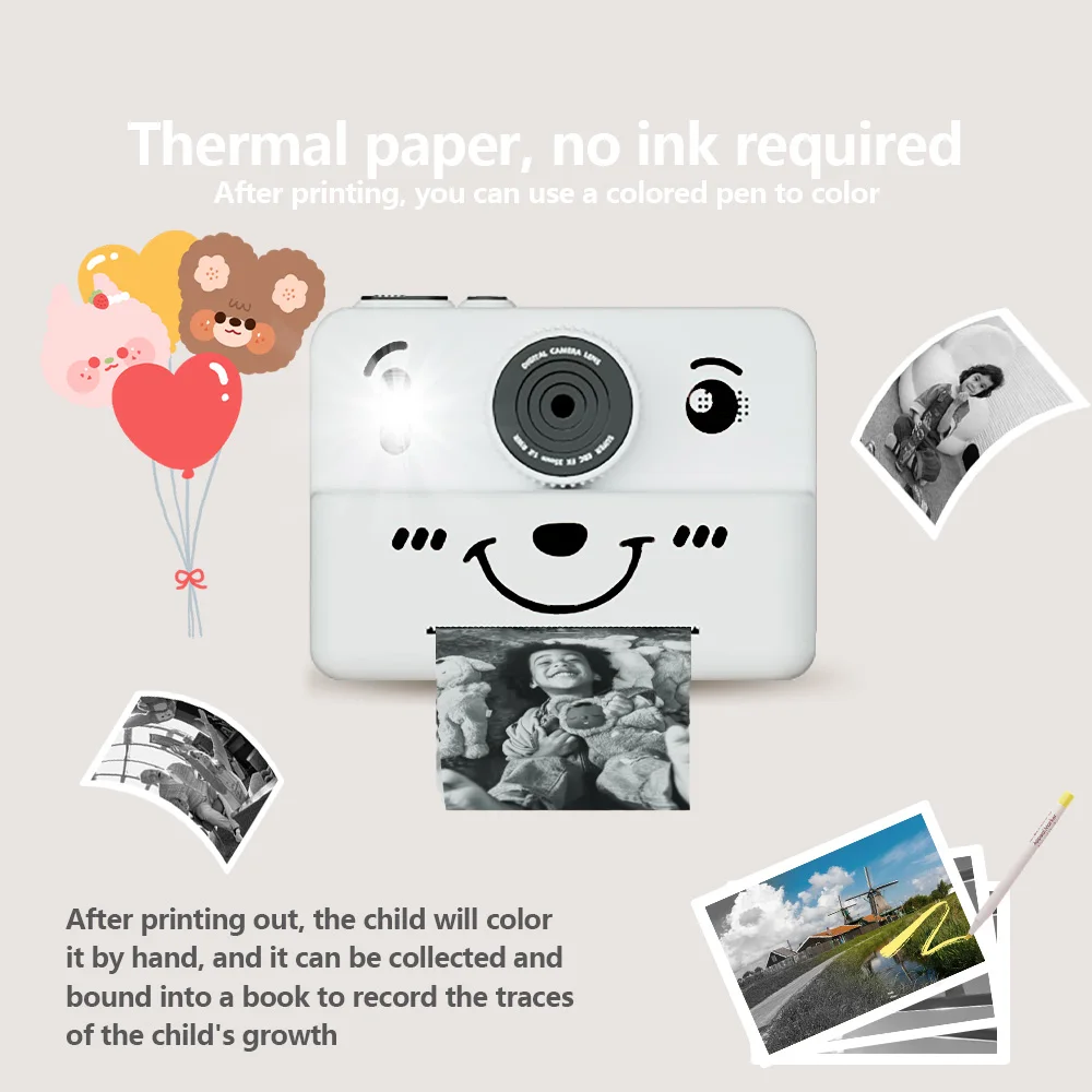 kids Instant print camera with 32GB memory card,photo&video&puzzle games & music,perfect gift for boys and girls aged 4+
