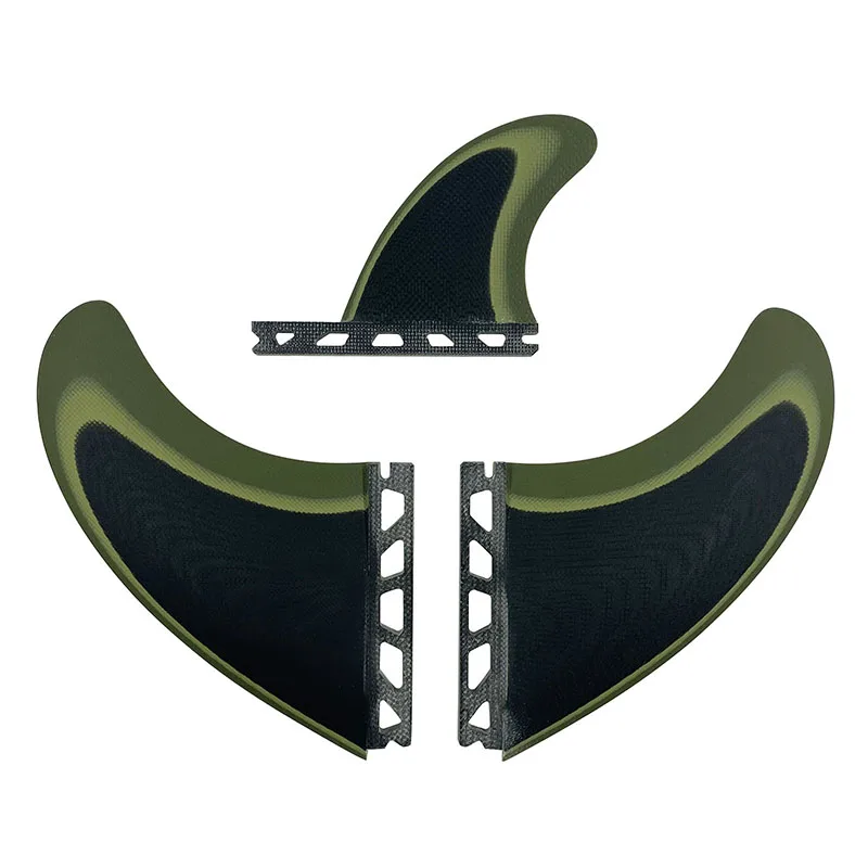 UPSURF Surf Fins Thruster Set Fiberglass Carbon Surfboard Fins 3pcs FCS II Single Tab Surfboard Tail Fin Green Olive Surf Access