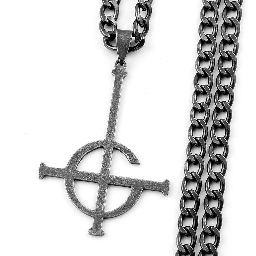 Ghost Nameless Band BC Stainless Steel Pendant Necklace Black Ghoul Cross Chain Musical Band Mask Grucifix Hip Hop Jewelry Gift