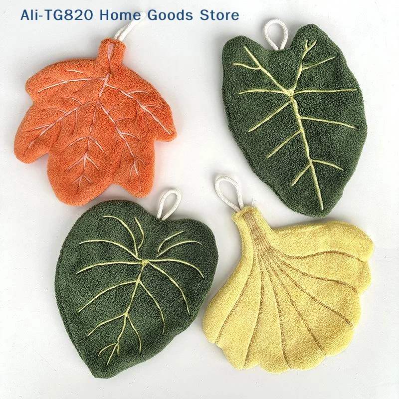 

[TG820]Soft Double-layer Leaf Style Hand Towel Thickened Absorbent Hanging Hand Cloth Speed Dry Handkerchief Rag